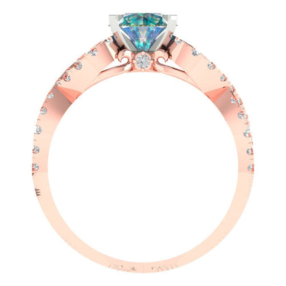 1.42 cttw Blue Moissanite Solitaire with Zirconia Simulated Diamond Accents Engagement Ring - Solid Rose/White Gold (VVS1, Round Cut,6.5mm)