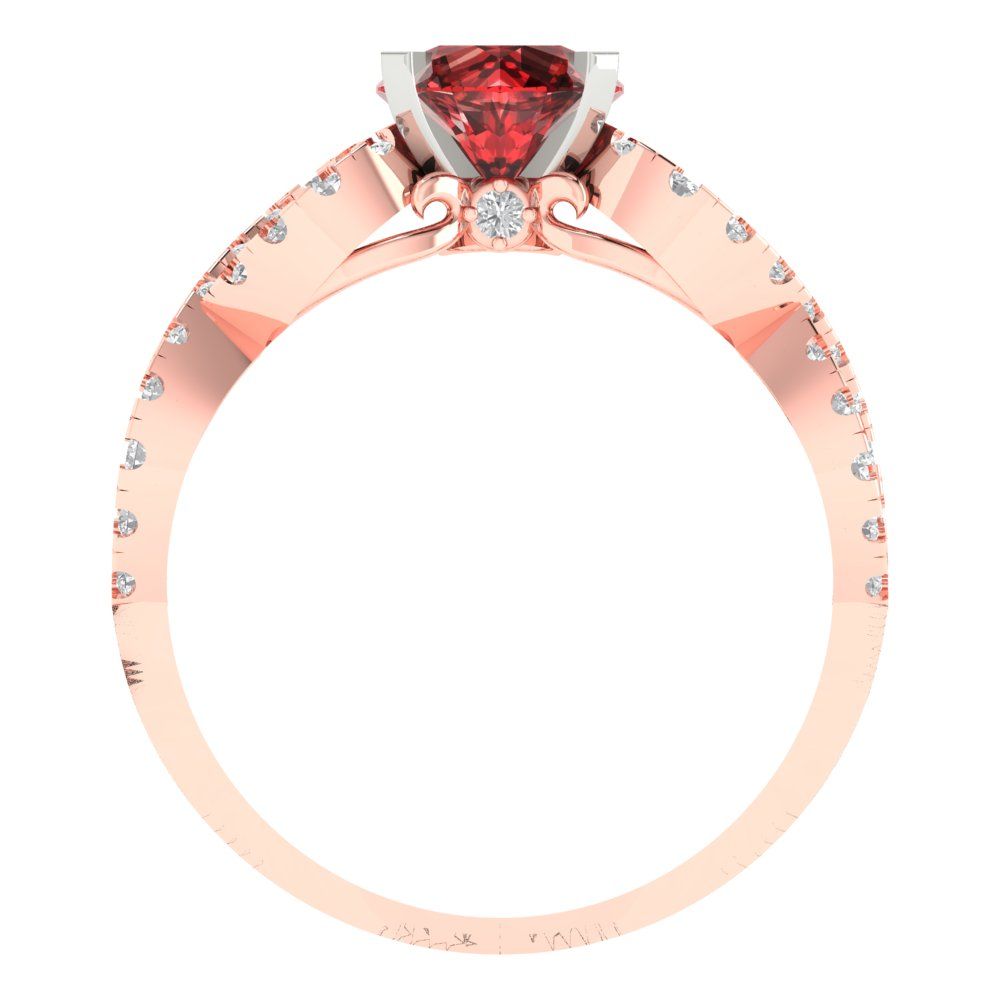 1.42 cttw Natural Garnet Solitaire with Zirconia Simulated Diamond Accents Engagement Ring - Solid Rose/White Gold (VVS1, Round Cut,6.5mm)