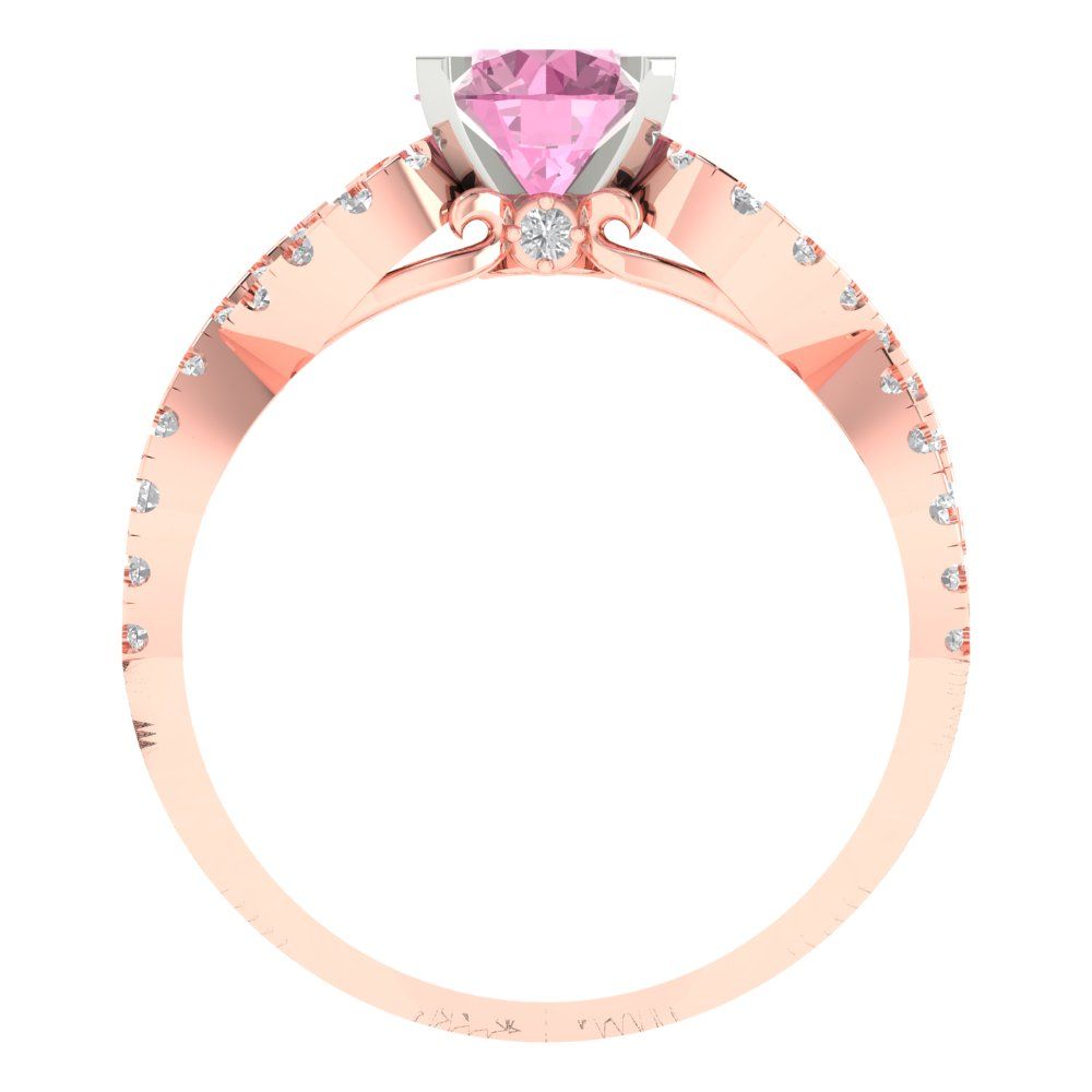 1.42 cttw Zirconia Simulated Pink Diamond Solitaire with Zirconia Simulated Diamond Accents Engagement Ring - Solid Gold (VVS1, Round Cut,6.5mm)