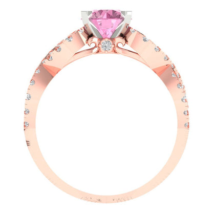 1.42 cttw Zirconia Simulated Pink Diamond Solitaire with Zirconia Simulated Diamond Accents Engagement Ring - Solid Gold (VVS1, Round Cut,6.5mm)