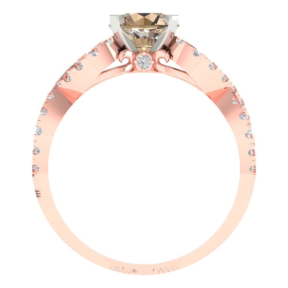 1.42 cttw Yellow Moissanite Solitaire with Zirconia Simulated Diamond Accents Engagement Ring - Solid Rose/White Gold (VVS1, Round Cut,6.5mm)
