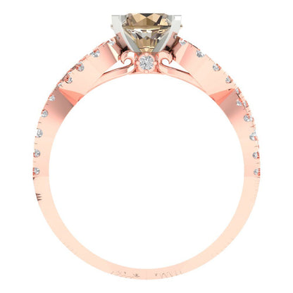 1.42 cttw Yellow Moissanite Solitaire with Zirconia Simulated Diamond Accents Engagement Ring - Solid Rose/White Gold (VVS1, Round Cut,6.5mm)
