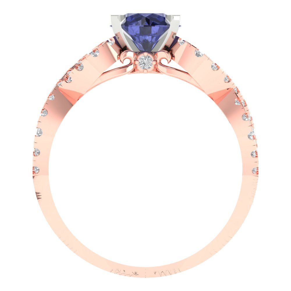1.42 cttw Simulated Tanzanite Solitaire with Zirconia Simulated Diamond Accents Engagement Ring - Solid Rose/White Gold (VVS1, Round Cut,6.5mm)