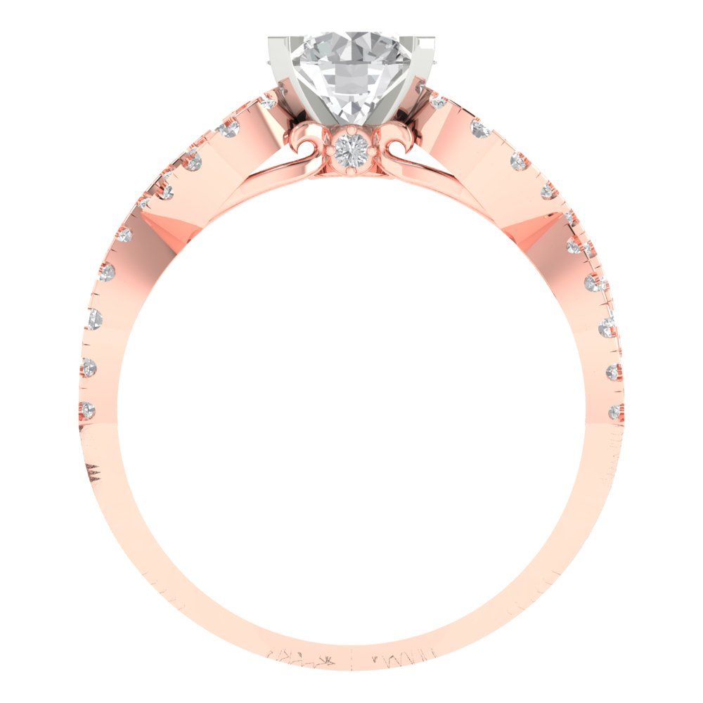 1.42 cttw Moissanite Solitaire with Zirconia Simulated Diamond Accents Engagement Ring - Solid Rose/White Gold (VVS1, Round Cut,6.5mm)