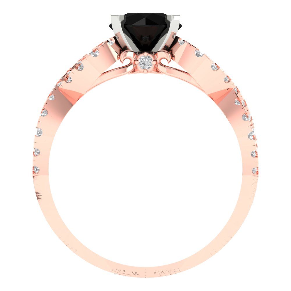 1.42 cttw Natural Onyx Solitaire with Zirconia Simulated Diamond Accents Engagement Ring - Solid Rose/White Gold (VVS1, Round Cut,6.5mm)