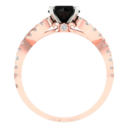 1.42 cttw Natural Onyx Solitaire with Zirconia Simulated Diamond Accents Engagement Ring - Solid Rose/White Gold (VVS1, Round Cut,6.5mm)