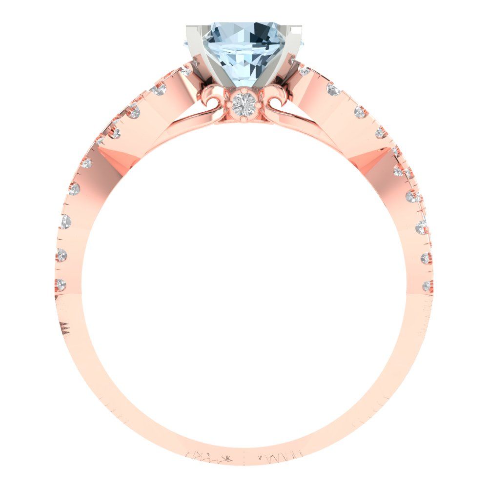 1.42 cttw Natural Sky Blue Topaz Solitaire with Zirconia Simulated Diamond Accents Engagement Ring - Solid Rose/White Gold (VVS1, Round Cut,6.5mm)