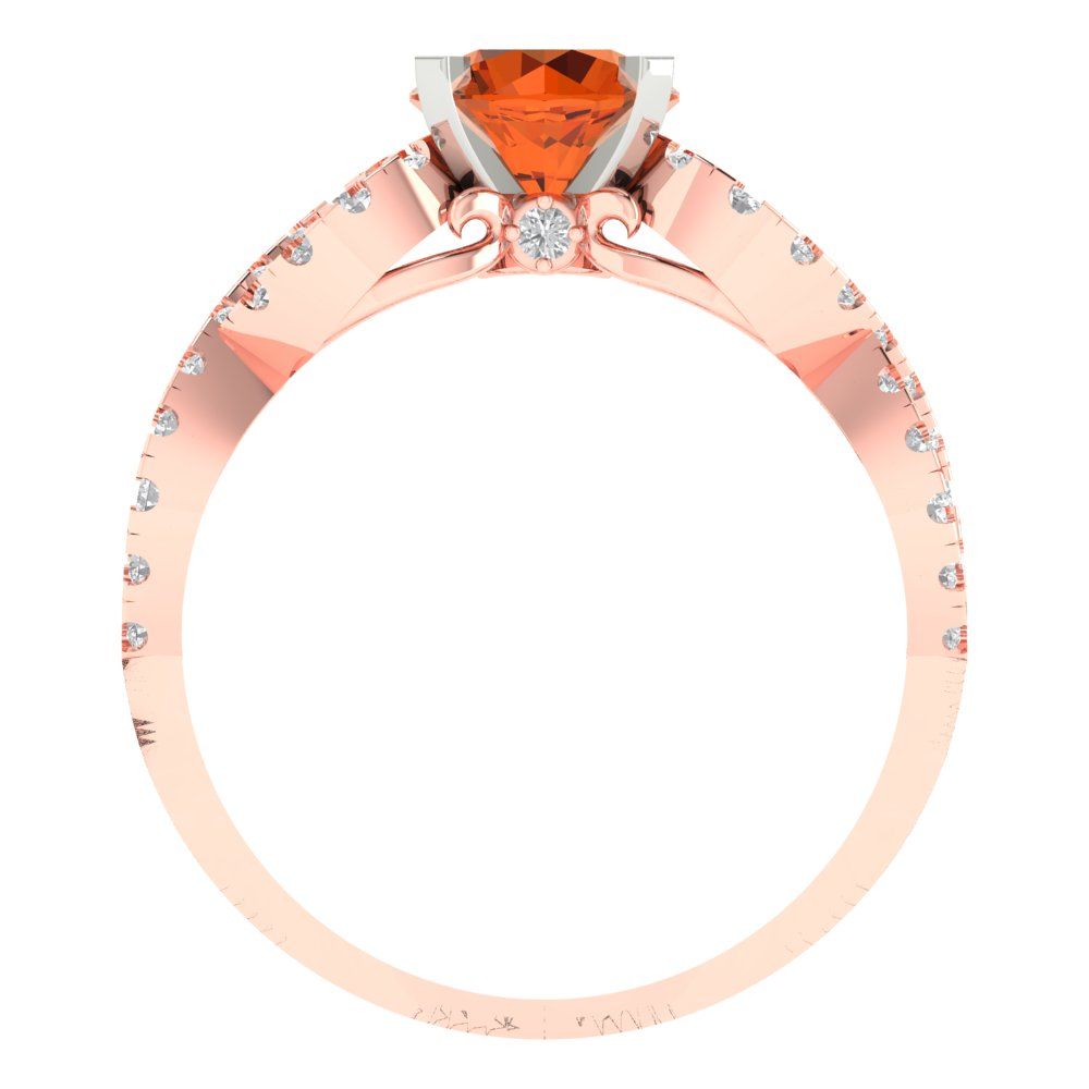 1.42 cttw Simulated Pink Tourmaline Solitaire with Zirconia Simulated Diamond Accents Engagement Ring - Solid Rose/White Gold (VVS1, Round Cut,6.5mm)