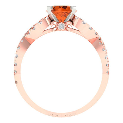 1.42 cttw Simulated Pink Tourmaline Solitaire with Zirconia Simulated Diamond Accents Engagement Ring - Solid Rose/White Gold (VVS1, Round Cut,6.5mm)