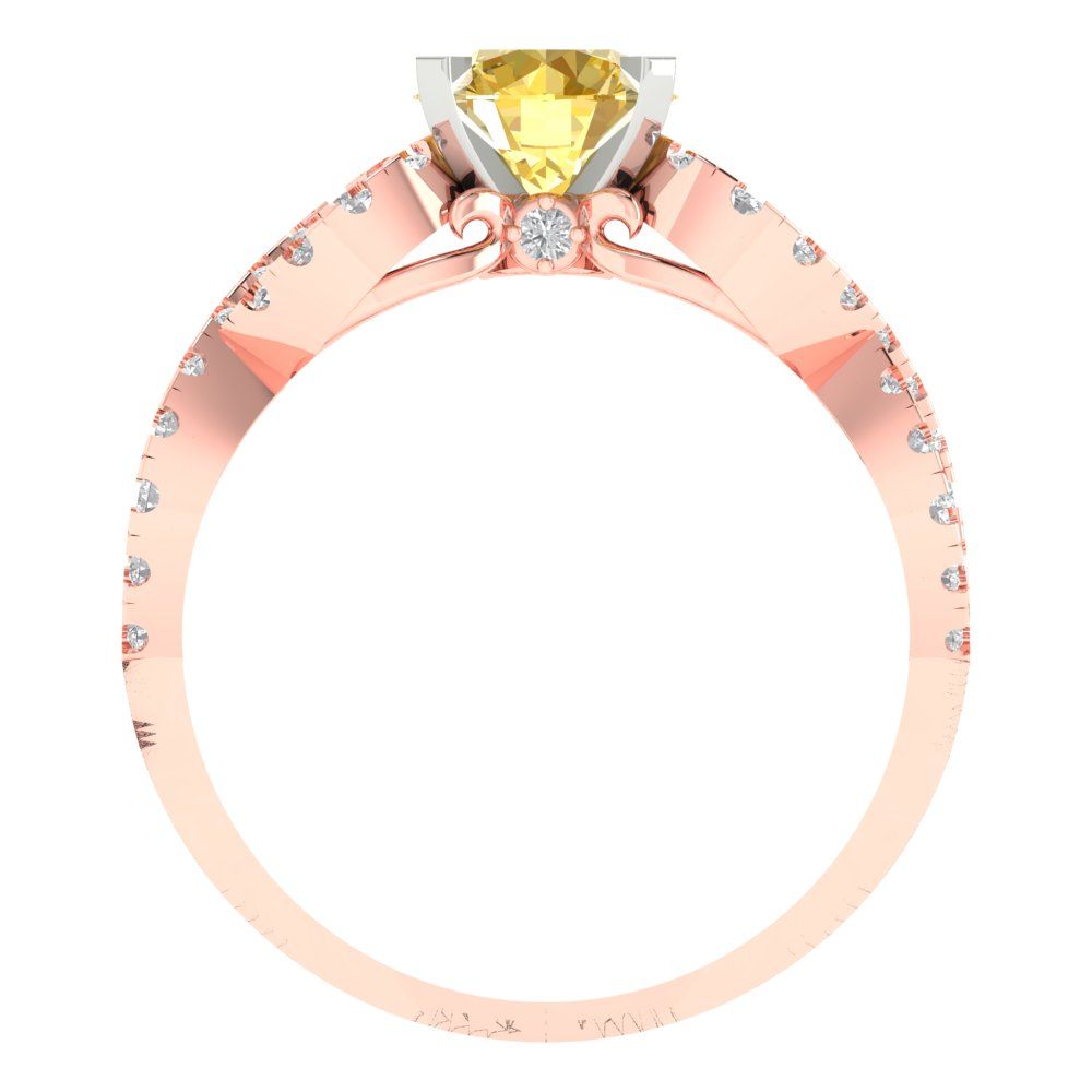 1.42 cttw Zirconia Simulated Yellow Diamond Solitaire with Zirconia Simulated Diamond Accents Engagement Ring - Solid Gold (VVS1, Round Cut,6.5mm)