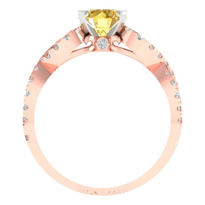1.42 cttw Zirconia Simulated Yellow Diamond Solitaire with Zirconia Simulated Diamond Accents Engagement Ring - Solid Gold (VVS1, Round Cut,6.5mm)