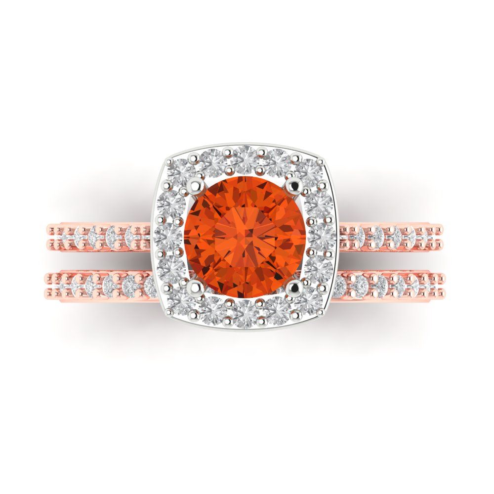 1.495 cttw Round Cut Simulated Red Diamond Bridal Set - Solid Rose/White Gold Engagement Ring & Wedding Band