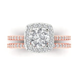 1.58 ct Brilliant Round Cut Natural Diamond Stone Clarity SI1-2 Color G-H Rose/White Gold Halo Solitaire with Accents Bridal Set