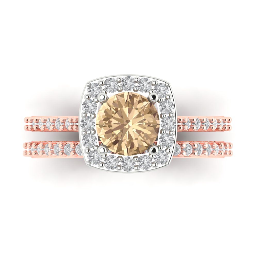 1.495 cttw Round Cut Yellow Moissanite Bridal Set - Solid Rose/White Gold Engagement Ring & Wedding Band
