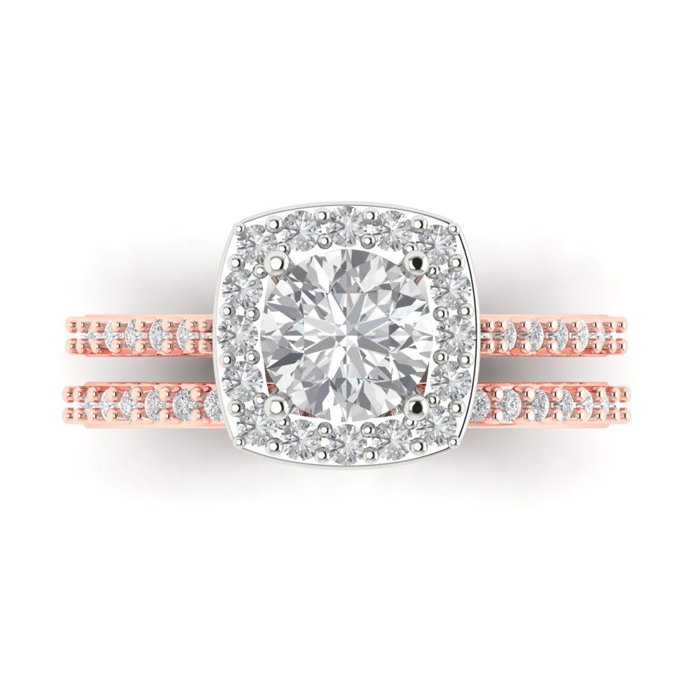 1.495 cttw Round Cut Moissanite Bridal Set - Solid Rose/White Gold Engagement Ring & Wedding Band