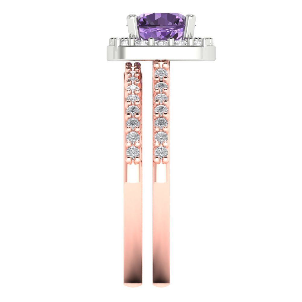 1.495 cttw Round Cut Simulated Alexandrite Bridal Set - Solid Rose/White Gold Engagement Ring & Wedding Band