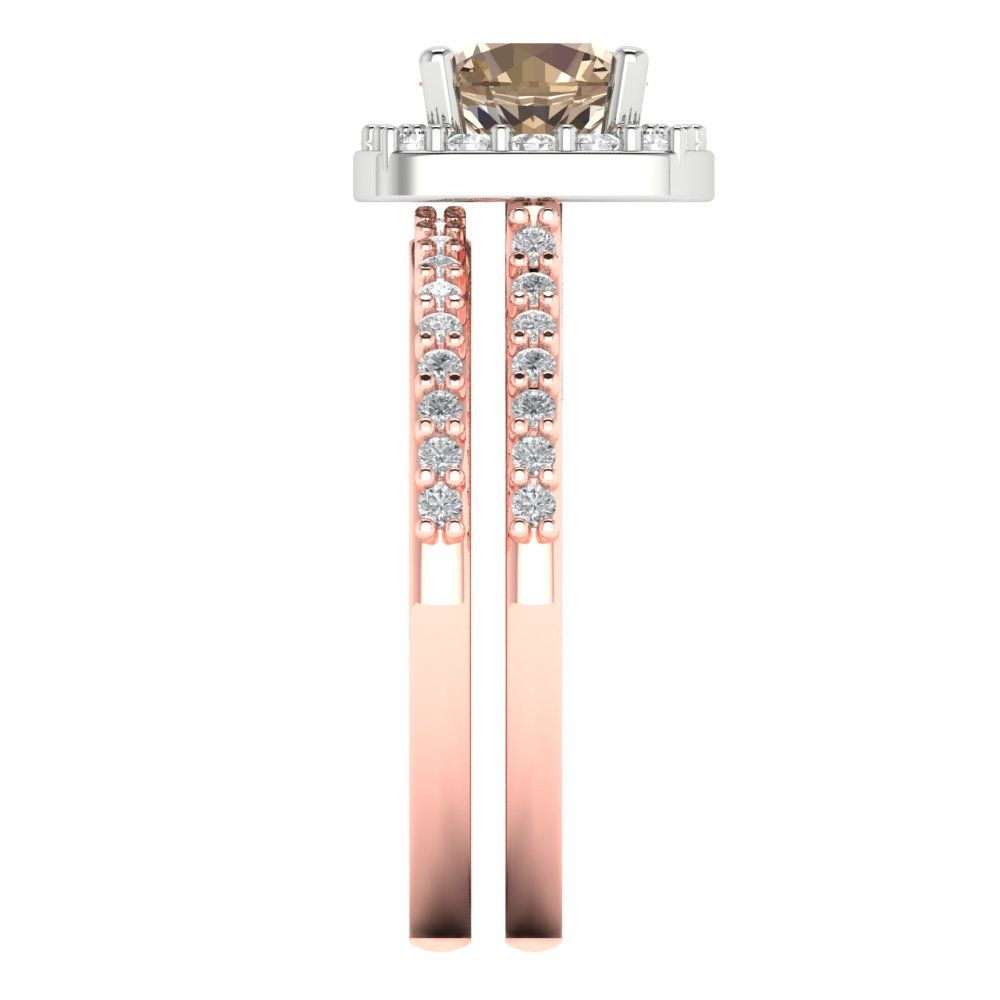 1.495 cttw Round Cut Yellow Moissanite Bridal Set - Solid Rose/White Gold Engagement Ring & Wedding Band