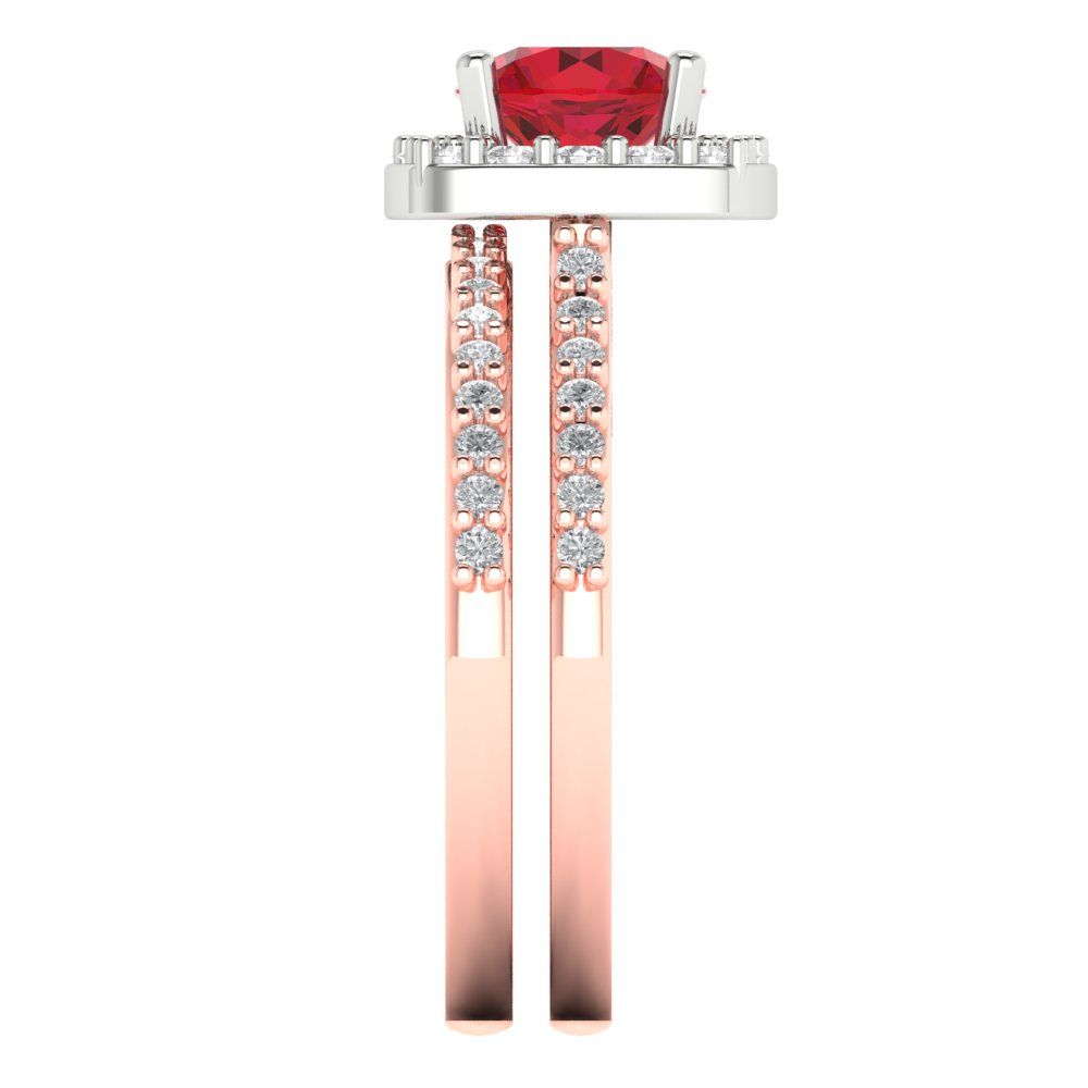 1.495 cttw Round Cut Simulated Pink Tourmaline Bridal Set - Solid Rose/White Gold Engagement Ring & Wedding Band