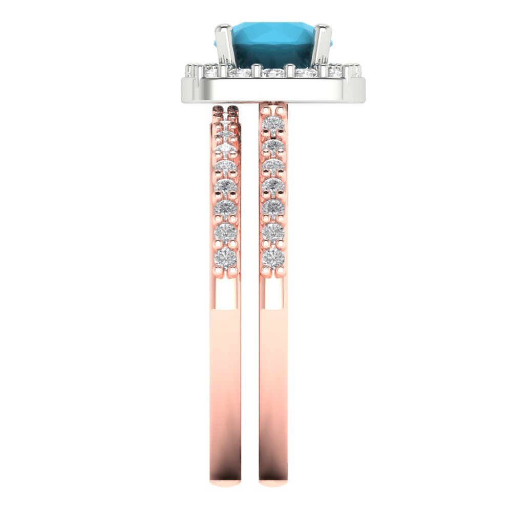 1.495 cttw Round Cut Simulated Turquoise Bridal Set - Solid Rose/White Gold Engagement Ring & Wedding Band