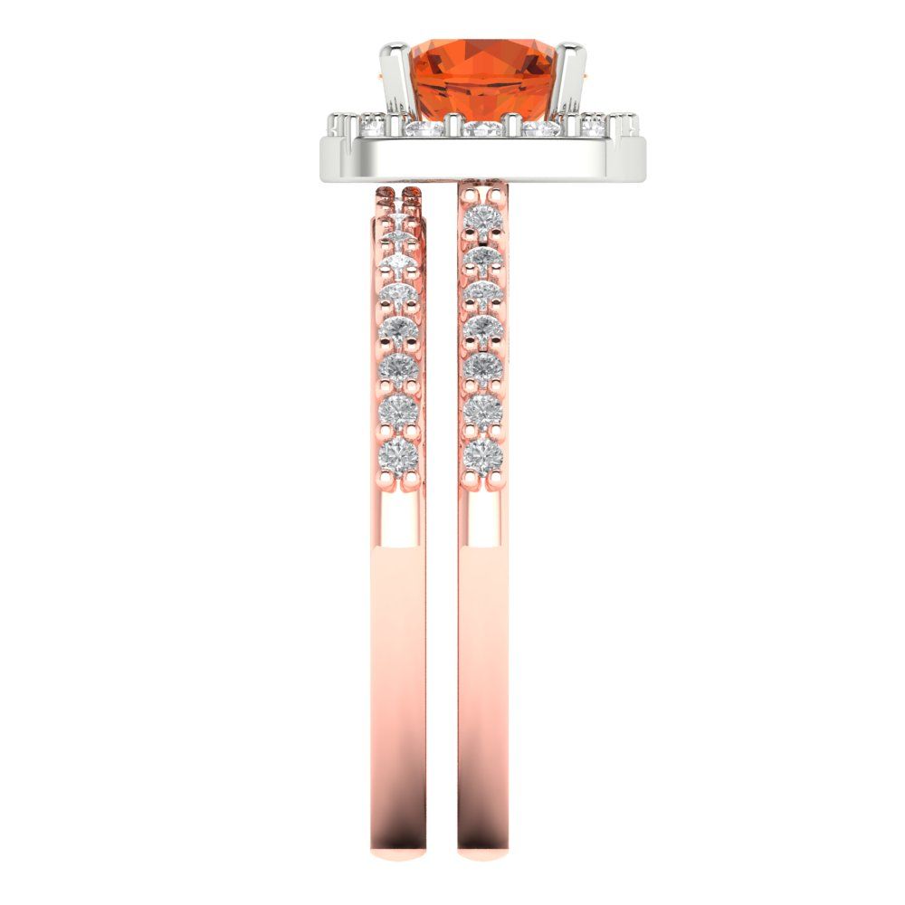 1.495 cttw Round Cut Simulated Red Diamond Bridal Set - Solid Rose/White Gold Engagement Ring & Wedding Band