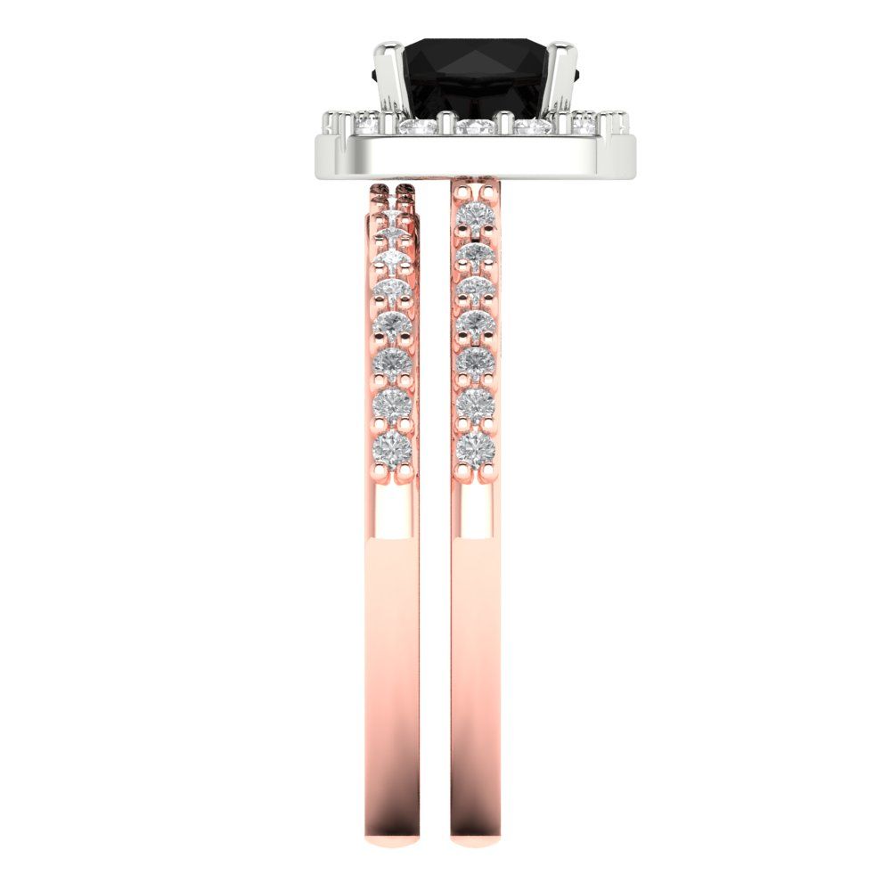 1.495 cttw Round Cut Natural Onyx Bridal Set - Solid Rose/White Gold Engagement Ring & Wedding Band