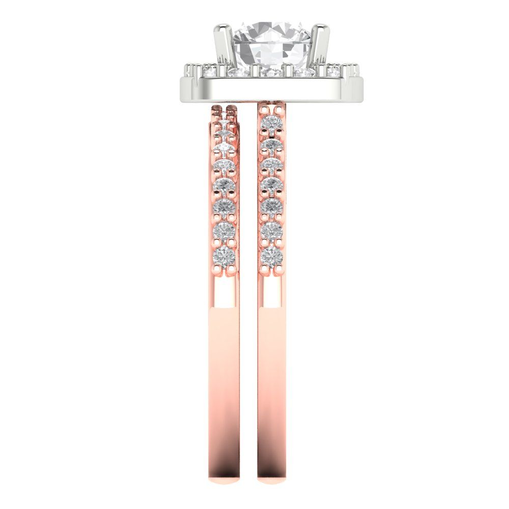 1.495 cttw Round Cut Moissanite Bridal Set - Solid Rose/White Gold Engagement Ring & Wedding Band