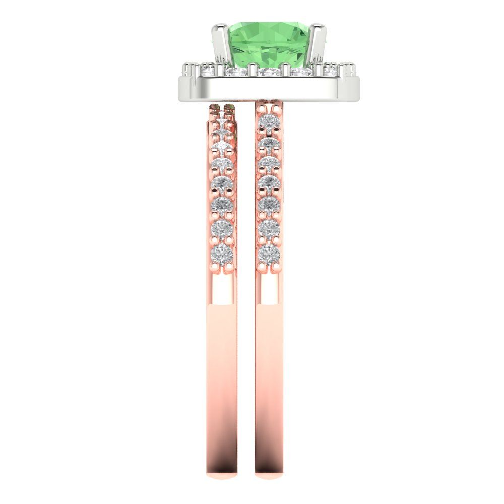 1.495 cttw Round Cut Simulated Green Diamond Bridal Set - Solid Rose/White Gold Engagement Ring & Wedding Band