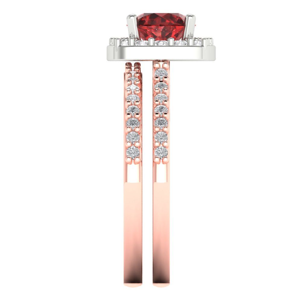 1.495 cttw Round Cut Natural Garnet Bridal Set - Solid Rose/White Gold Engagement Ring & Wedding Band