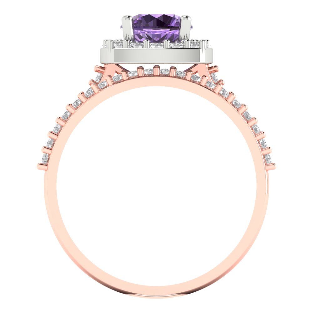 1.495 cttw Round Cut Simulated Alexandrite Bridal Set - Solid Rose/White Gold Engagement Ring & Wedding Band