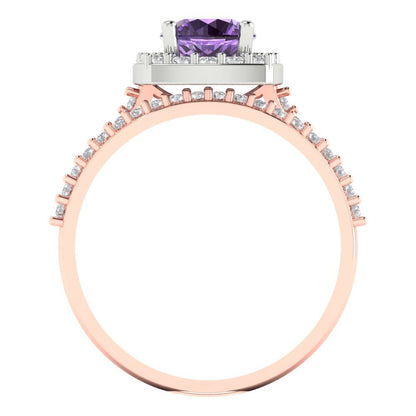 1.495 cttw Round Cut Simulated Alexandrite Bridal Set - Solid Rose/White Gold Engagement Ring & Wedding Band