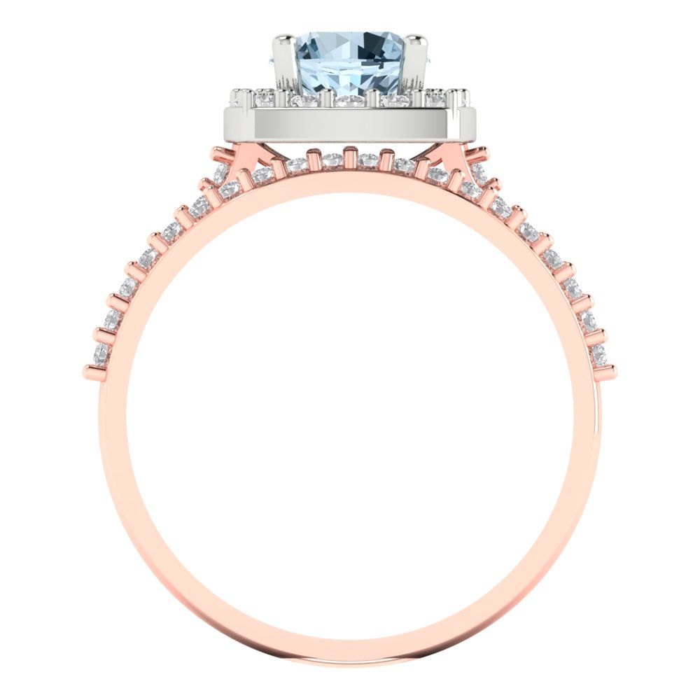1.495 cttw Round Cut Natural Swiss Blue Topaz Bridal Set - Solid Rose/White Gold Engagement Ring & Wedding Band