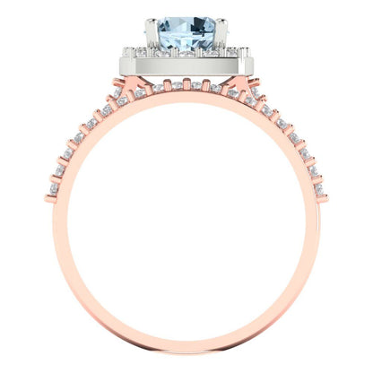 1.495 cttw Round Cut Natural Swiss Blue Topaz Bridal Set - Solid Rose/White Gold Engagement Ring & Wedding Band