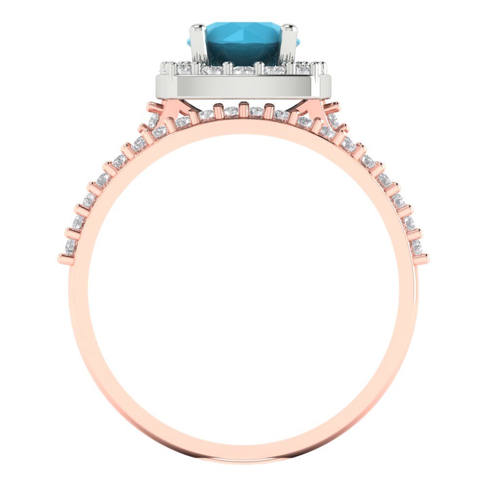 1.495 cttw Round Cut Simulated Turquoise Bridal Set - Solid Rose/White Gold Engagement Ring & Wedding Band