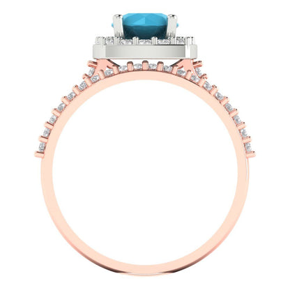 1.495 cttw Round Cut Simulated Turquoise Bridal Set - Solid Rose/White Gold Engagement Ring & Wedding Band