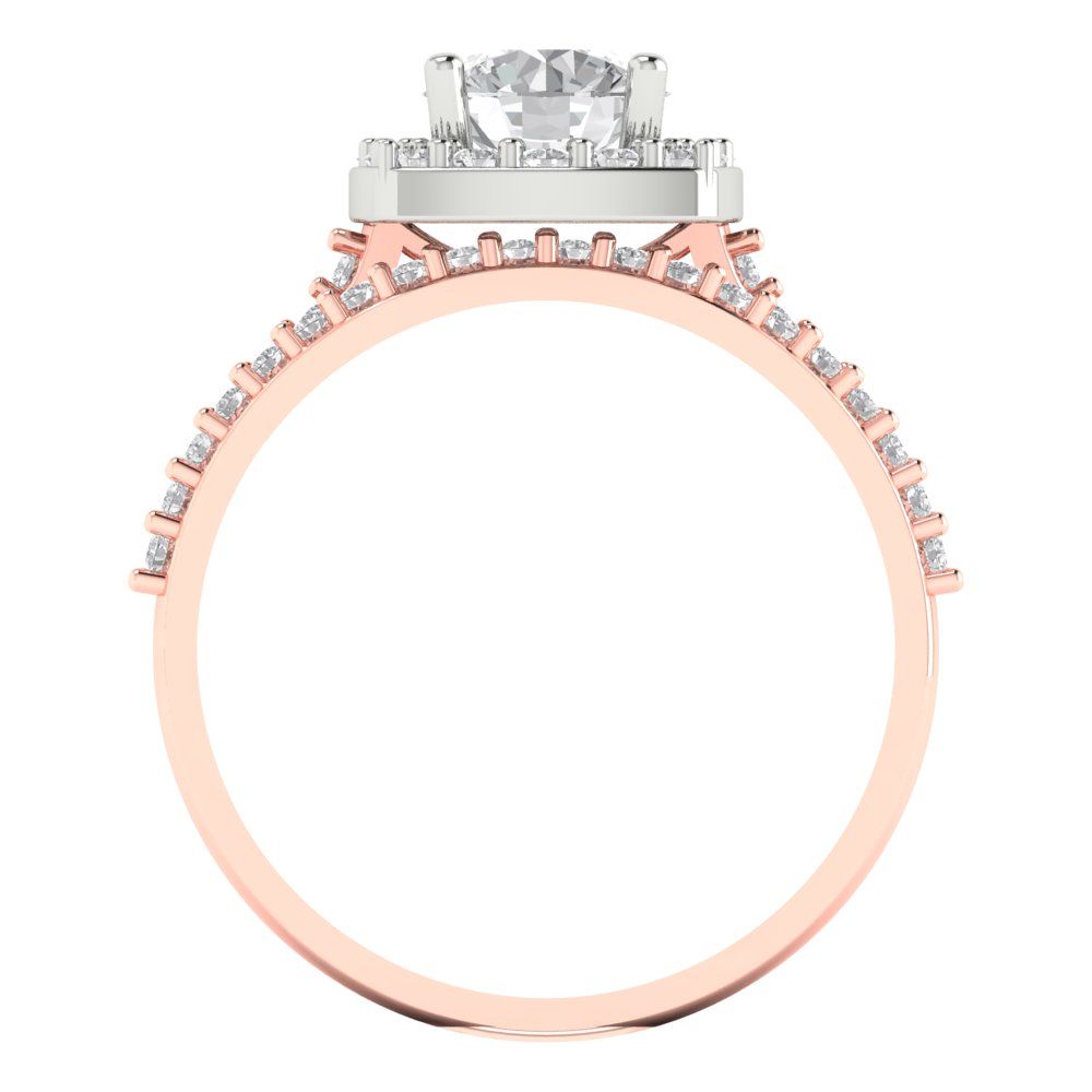 1.495 cttw Round Cut Moissanite Bridal Set - Solid Rose/White Gold Engagement Ring & Wedding Band