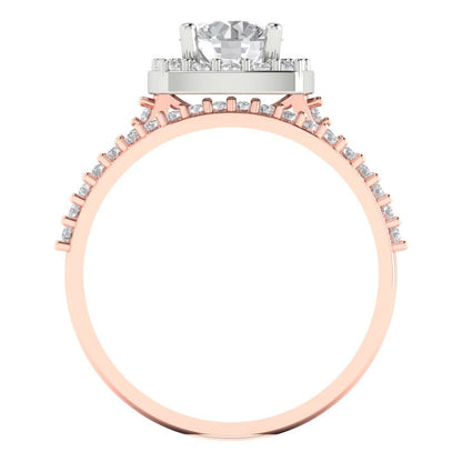 1.495 cttw Round Cut Moissanite Bridal Set - Solid Rose/White Gold Engagement Ring & Wedding Band