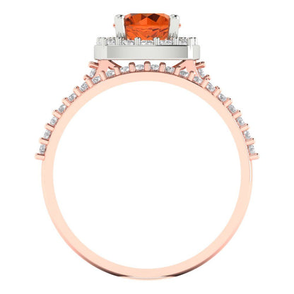 1.495 cttw Round Cut Simulated Pink Tourmaline Bridal Set - Solid Rose/White Gold Engagement Ring & Wedding Band