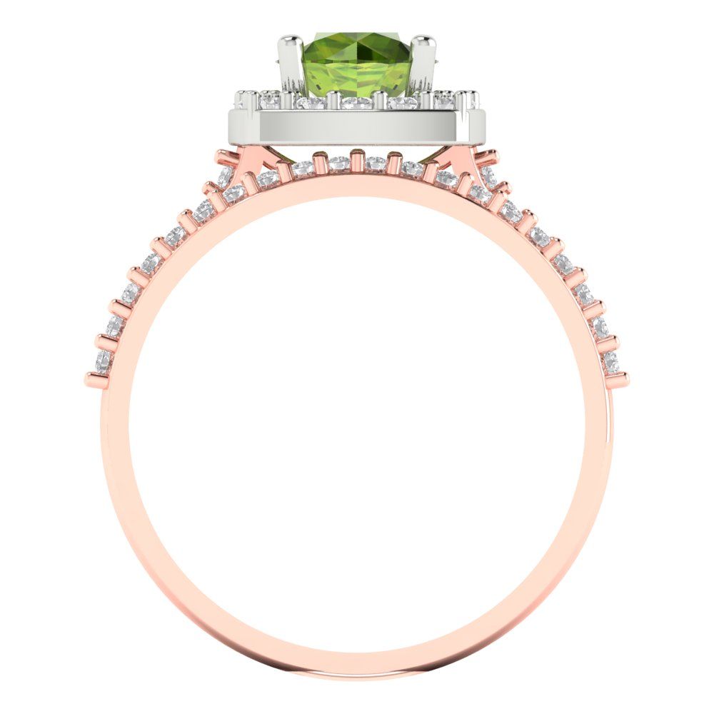 1.495 cttw Round Cut Natural Peridot Bridal Set - Solid Rose/White Gold Engagement Ring & Wedding Band