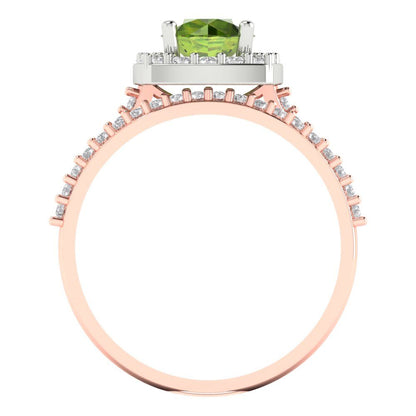 1.495 cttw Round Cut Natural Peridot Bridal Set - Solid Rose/White Gold Engagement Ring & Wedding Band