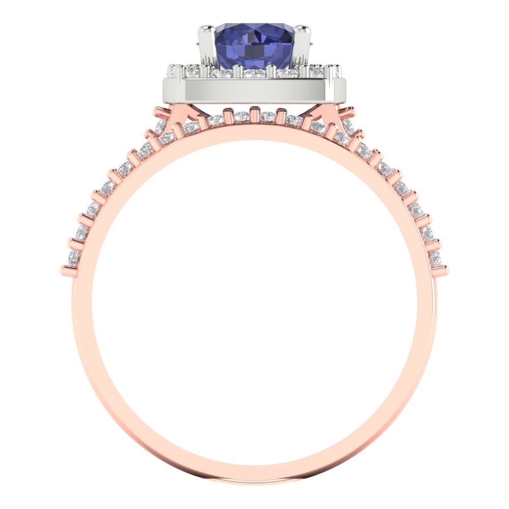 1.495 cttw Round Cut Simulated Tanzanite Bridal Set - Solid Rose/White Gold Engagement Ring & Wedding Band