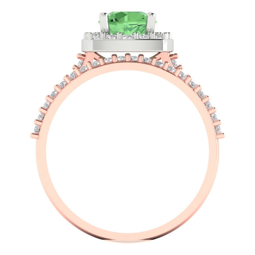 1.495 cttw Round Cut Simulated Green Diamond Bridal Set - Solid Rose/White Gold Engagement Ring & Wedding Band