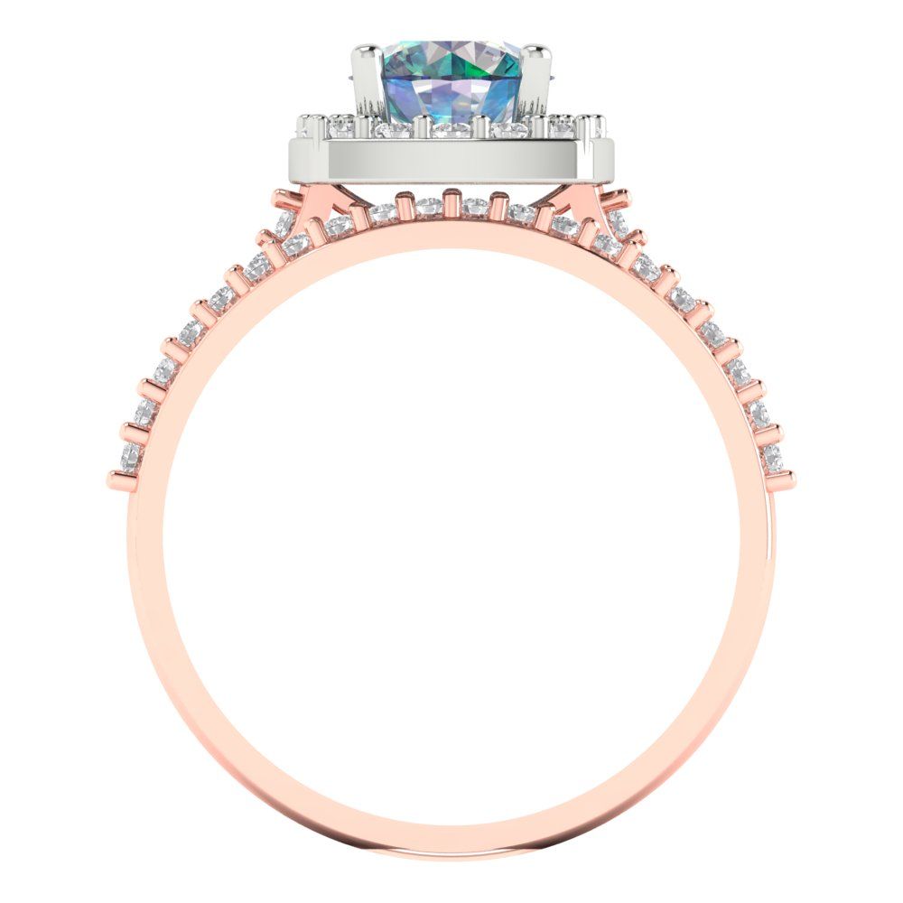1.495 cttw Round Cut Blue Moissanite Bridal Set - Solid Rose/White Gold Engagement Ring & Wedding Band