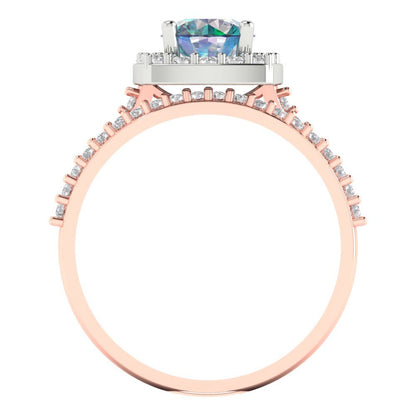 1.495 cttw Round Cut Blue Moissanite Bridal Set - Solid Rose/White Gold Engagement Ring & Wedding Band
