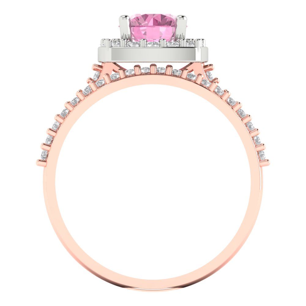 1.495 cttw Round Cut Simulated Pink Diamond Bridal Set - Solid Rose/White Gold Engagement Ring & Wedding Band