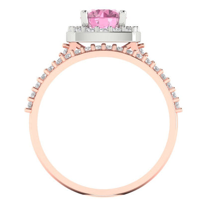 1.495 cttw Round Cut Simulated Pink Diamond Bridal Set - Solid Rose/White Gold Engagement Ring & Wedding Band