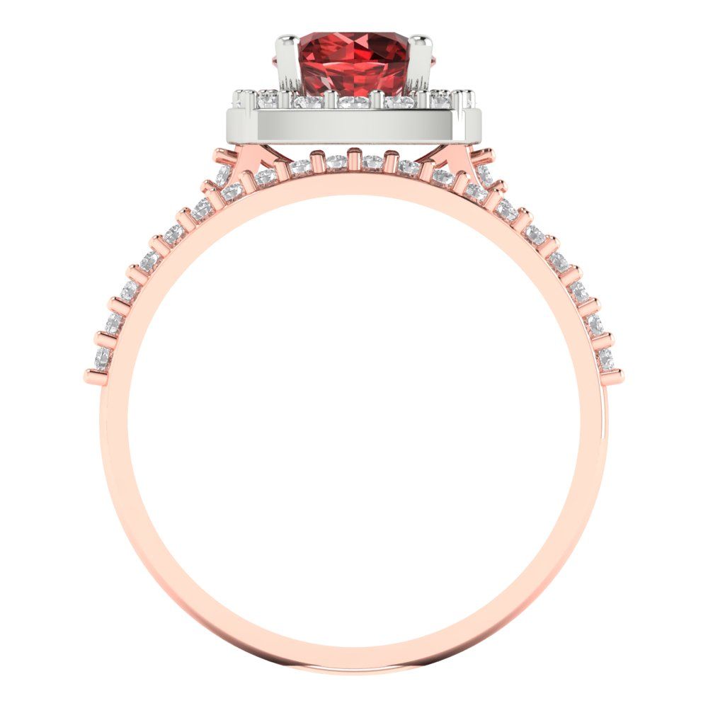 1.495 cttw Round Cut Natural Garnet Bridal Set - Solid Rose/White Gold Engagement Ring & Wedding Band