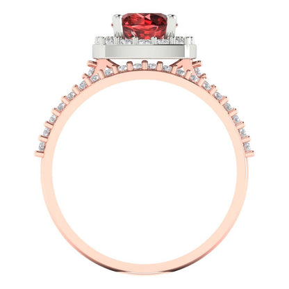 1.495 cttw Round Cut Natural Garnet Bridal Set - Solid Rose/White Gold Engagement Ring & Wedding Band