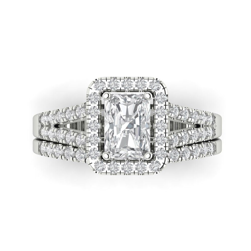 1.72 cttw Emerald Cut White Sapphire Bridal Set - Solid White Gold Engagement Ring & Wedding Band