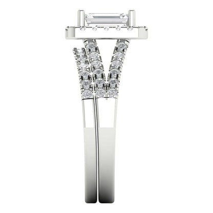 1.72 cttw Emerald Cut White Sapphire Bridal Set - Solid White Gold Engagement Ring & Wedding Band