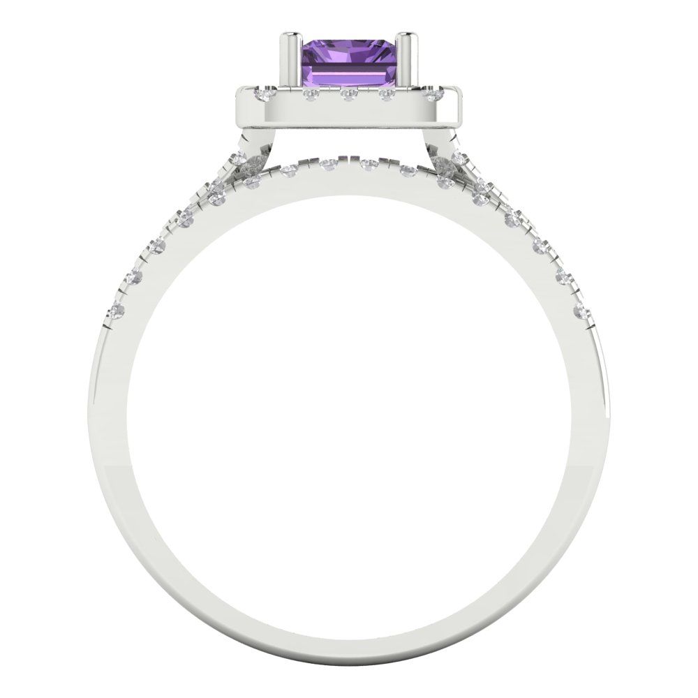 1.72 cttw Emerald Cut Simulated Alexandrite Bridal Set - Solid White Gold Engagement Ring & Wedding Band